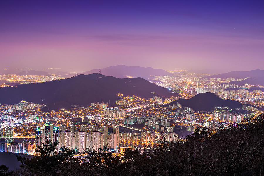Landscape Photograph - High Rises And Mountains In Busan by Sean Pavone