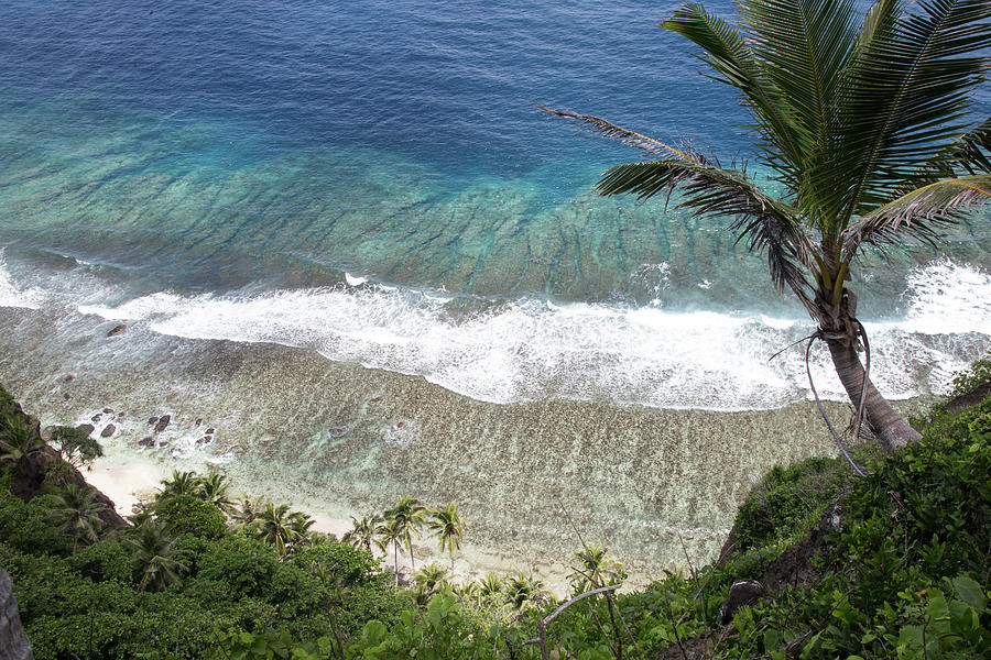 Paradise Photograph - High View Of Fringing Reef And Breaking Waves, Samoa by Cavan Images