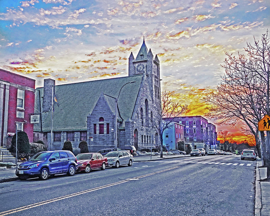 Highland Ave Somerville MA Mission Church Sunset Photograph by Toby McGuire