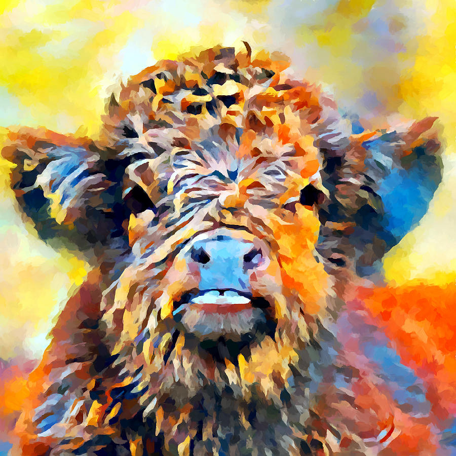 Highland Calf Painting by Chris Butler