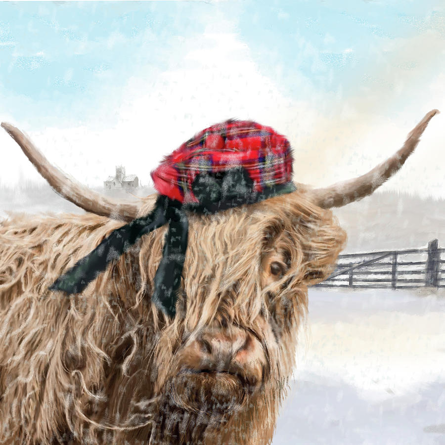 Winter Painting - Highland Cow 002 by Clare Davis London