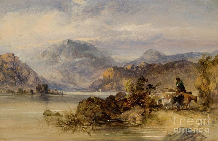 Highland Lake Scene Painting by Thomas Miles Richardson