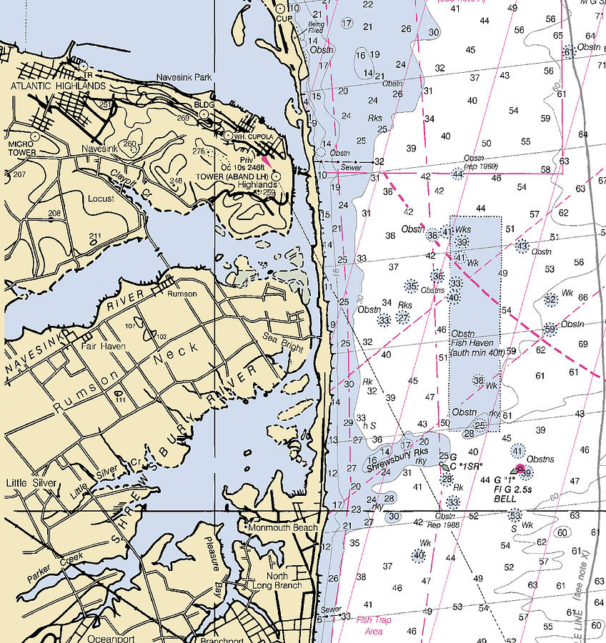 Highlands To Rumson Necknew Jersey Nautical Chart Mixed Media by Sea