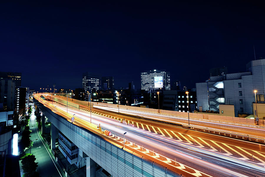 Highway At Night, Ninhonbashi, Tokyo, Japan Digital Art by Shuntaro ...