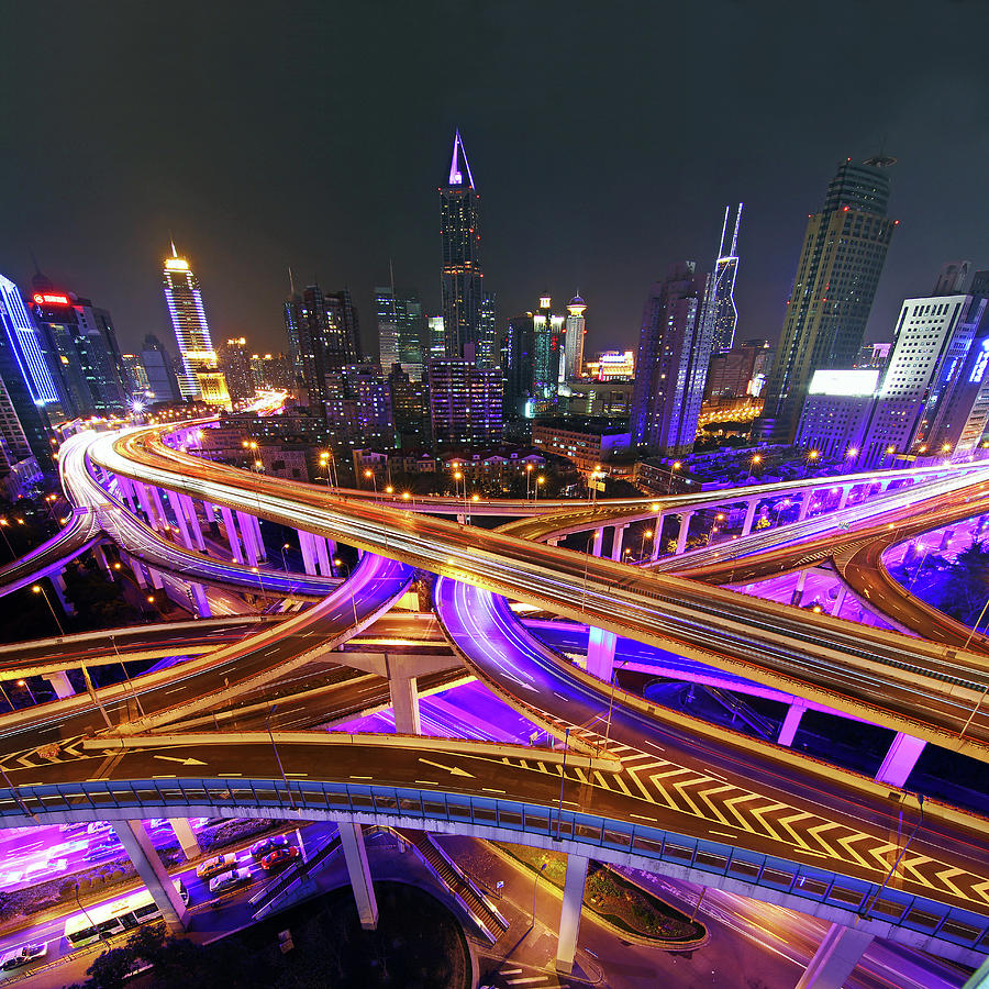 Architecture Photograph - Highway Intersection In Shanghai by Lars Ruecker
