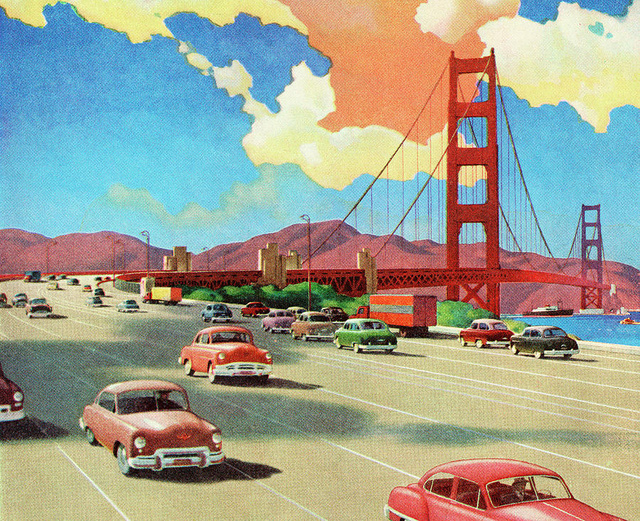 San Francisco Drawing - Highway over the Golden Gate Bridge by CSA Images