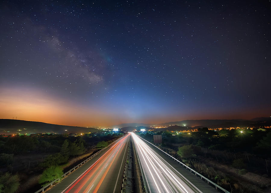 Highway To Limassol At Night Photograph by A Good Snapshot Stops A Moment From Running Away