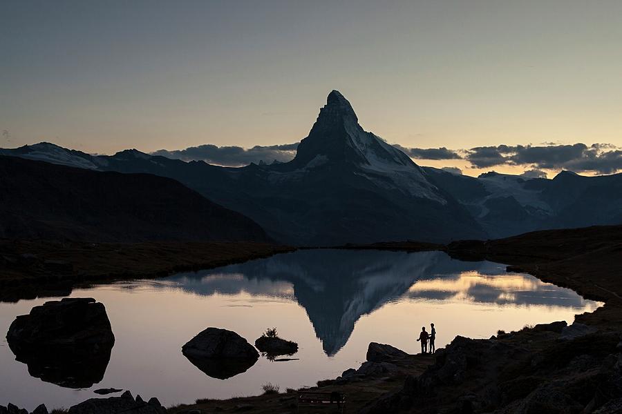 Hikers At Lake & Matterhorn Digital Art by Francesco Vaninetti