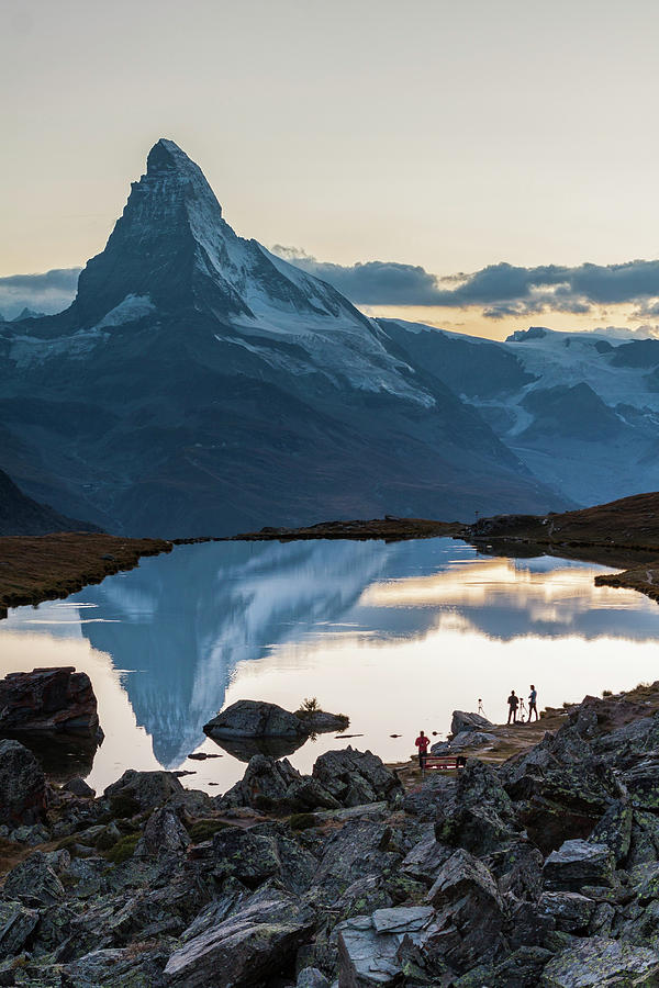 Hikers At Lake With Matterhorn Digital Art by Francesco Vaninetti