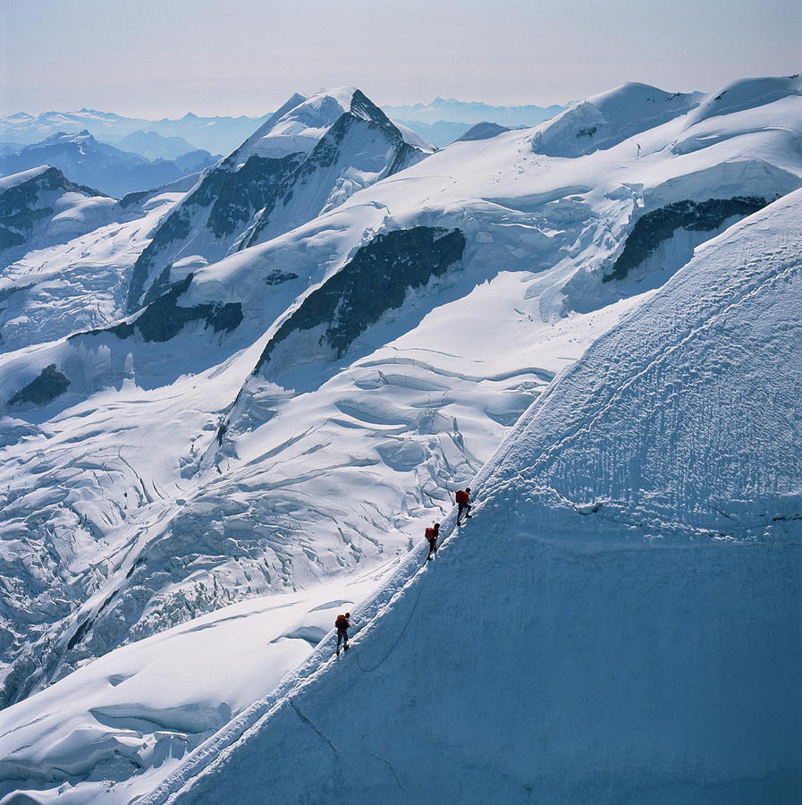 Hikers Climbing Snow Peaks Digital Art by Hp Huber
