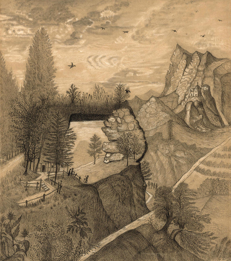 Hikers Climbing Up to a Mountain Chalet Drawing by Henri Rousseau