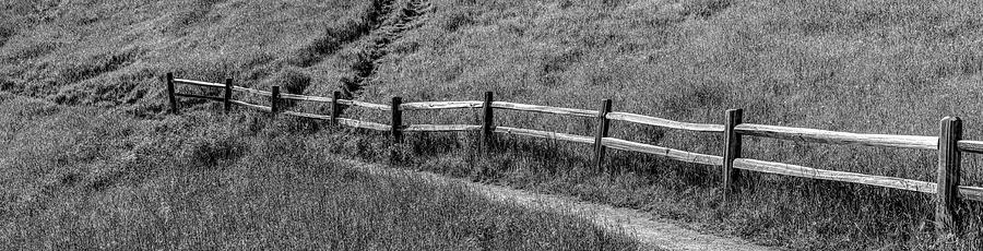 Black And White Photograph - Hiking Trail And Wooden Fence by Panoramic Images