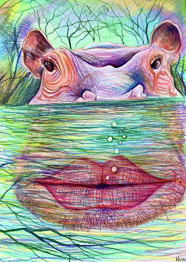 Hildred Hippo Drawing by Kevin Derek Moore