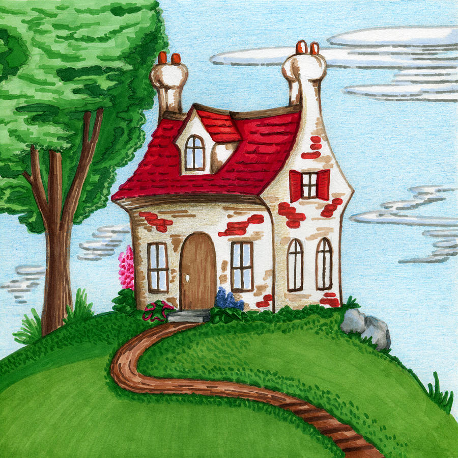 Hilltop Cottage Drawing by Dominique Shema