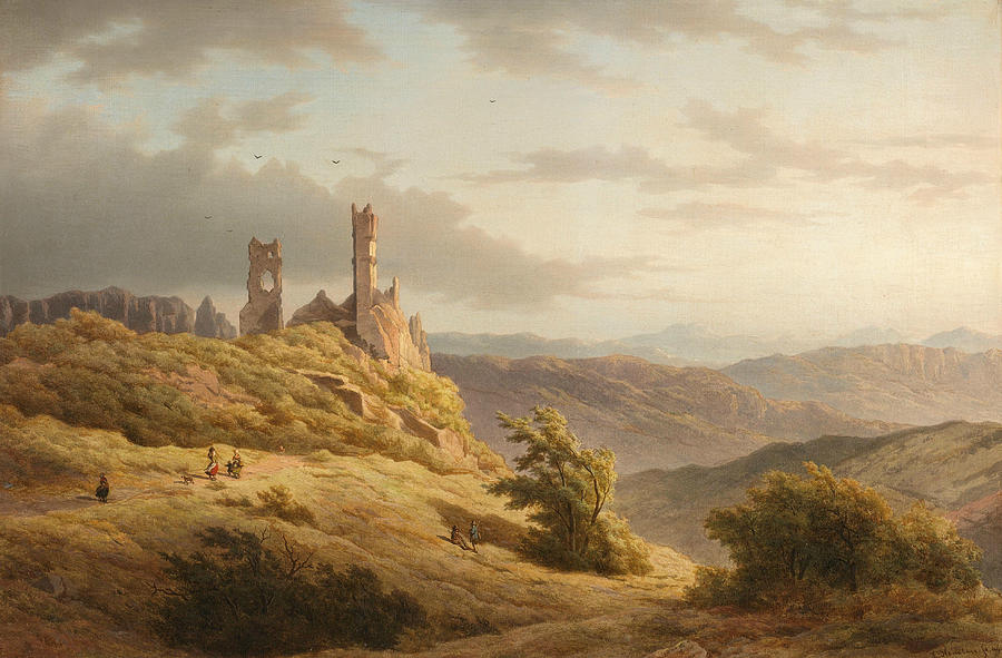 Hilly Landscape with a Ruin Painting by Louwrens Hanedoes