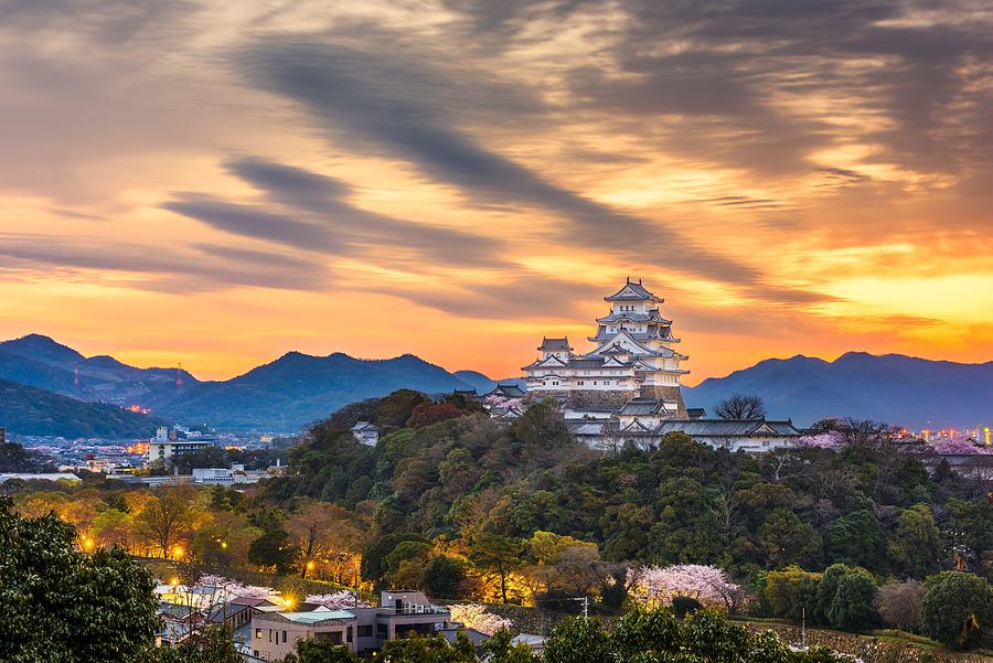 Castle Photograph - Himeji, Japan Dawn Landscape by Sean Pavone