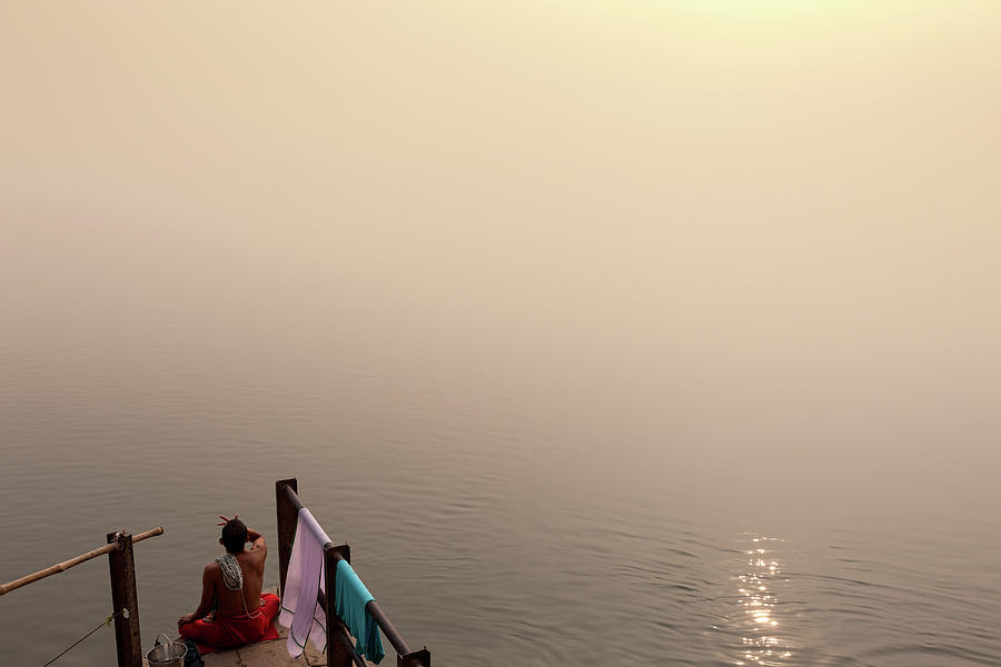 Hindu Brahmin Meditating In The Fog Photograph by Marji Lang