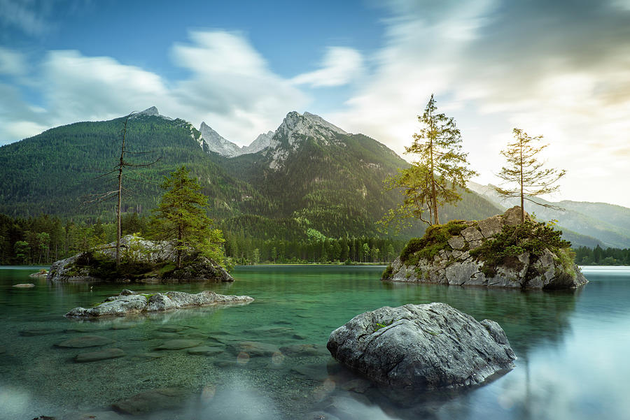 Hintersee With A View Of The Hochkalter, Ramsau, Berchtesgaden National Park, Berchtesgadener Land, Upper Bavaria, Bavaria, Germany, Europe Photograph by Axel Ellerhorst