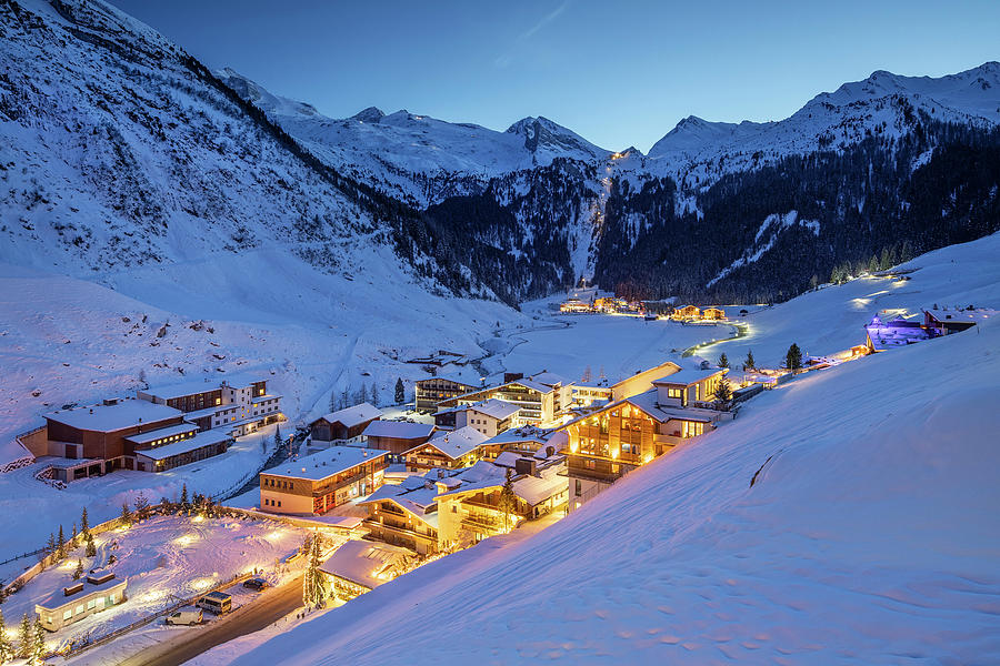 Hintertux In Tuxer Tal Valley With A View Of Hintertux Glacier At Night ...