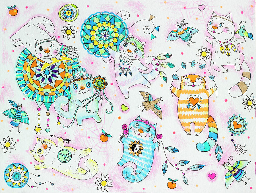 Hippie Cats 2 Painting by Oxana Zaika Fine Art America