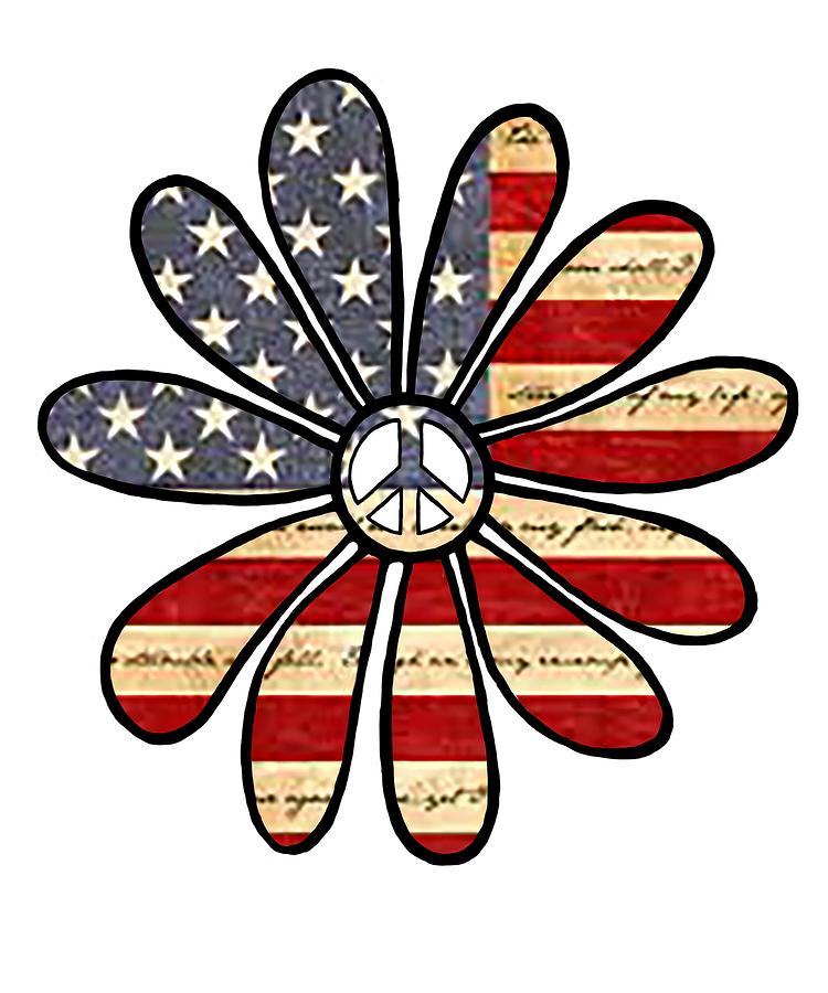 Download Hippie Flower Power Peace Sign American Flag Digital Art ...