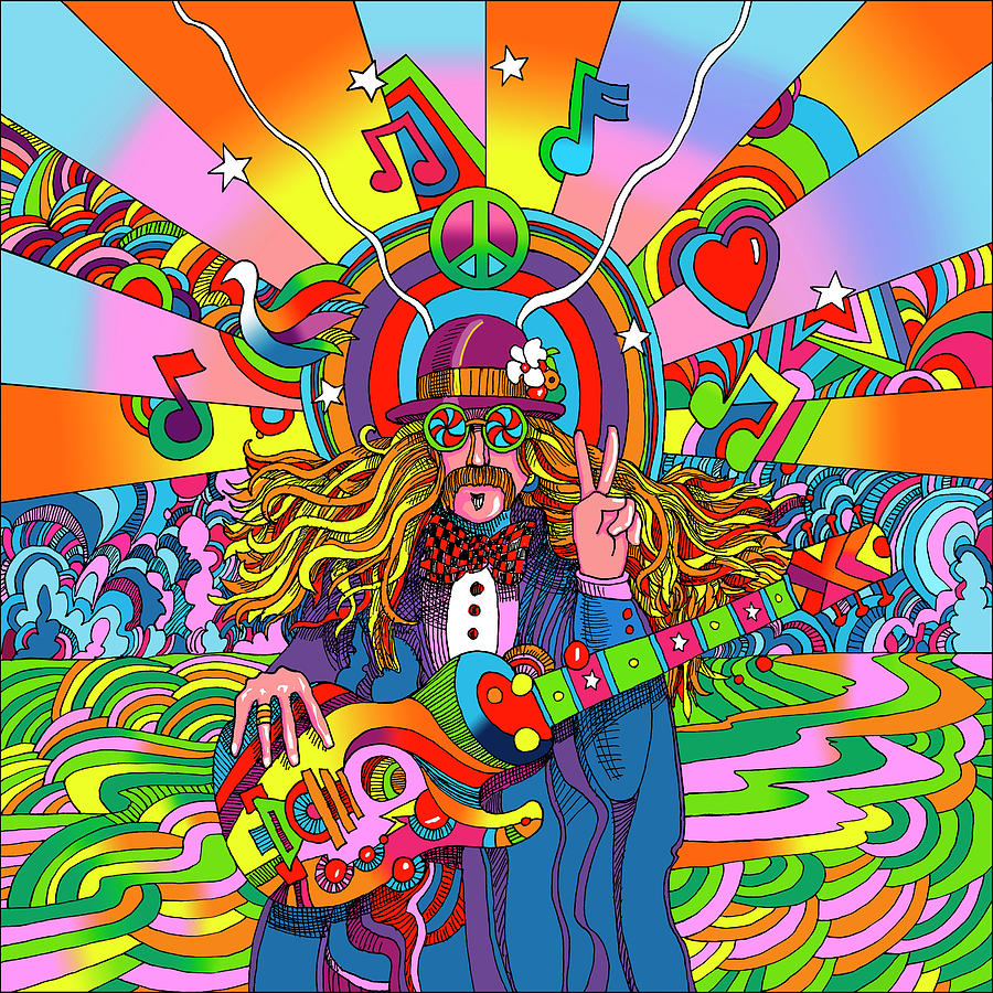Hippy Digital Art - Hippie Musician by Howie Green.