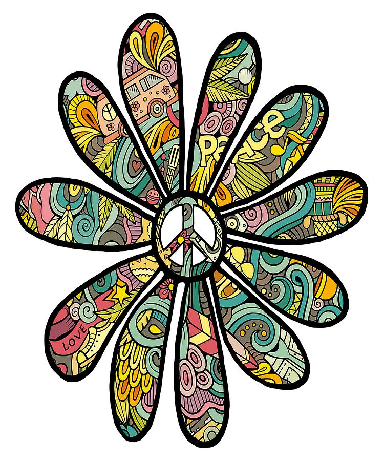 Funky Digital Art - Hippie Trippy Flower Power Peace Sign Seventies by Swig...