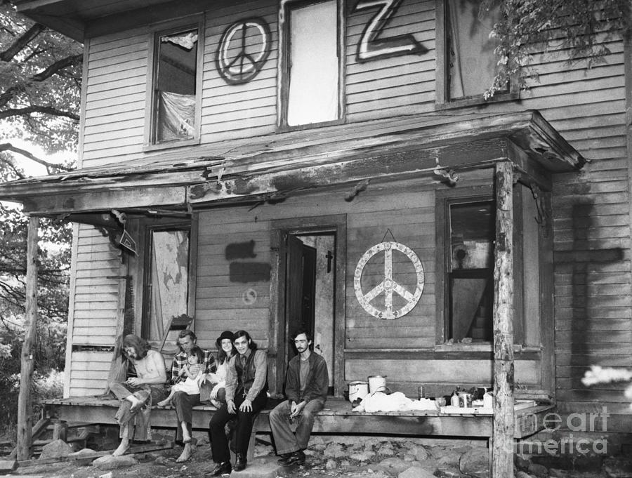Hippies On Farmhouse Porch Photograph by Bettmann