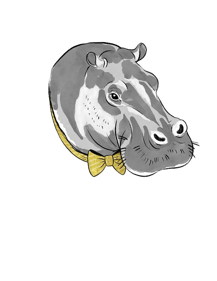 Hippo In Yellow Bowtie Drawing by Unknown
