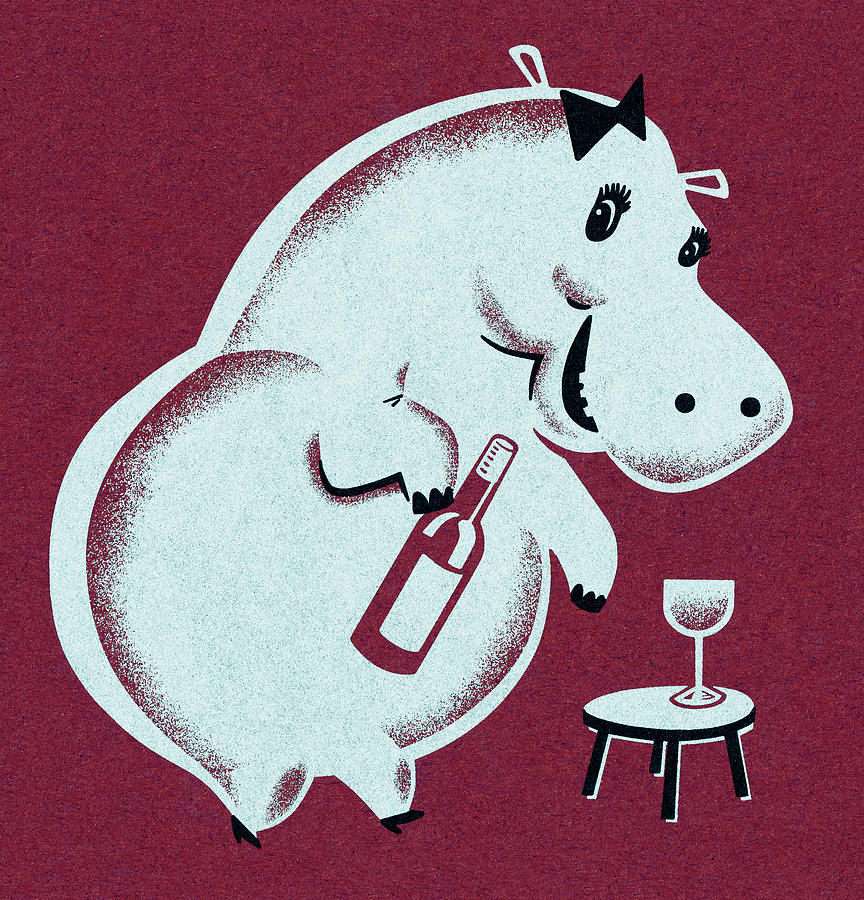 Hippopotamus Drawing - Hippo With Wine by CSA Images