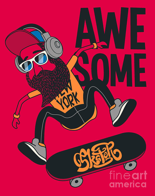 Play Digital Art - Hipster Skater Vector Design by Braingraph Play Digital Art - Hipster Skater Vector Design by Braingraph