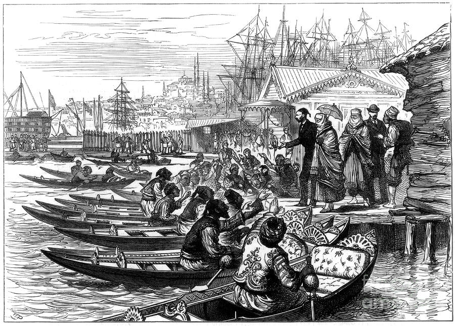Hiring A Caique, Constantinople, 1877 Drawing by Print Collector