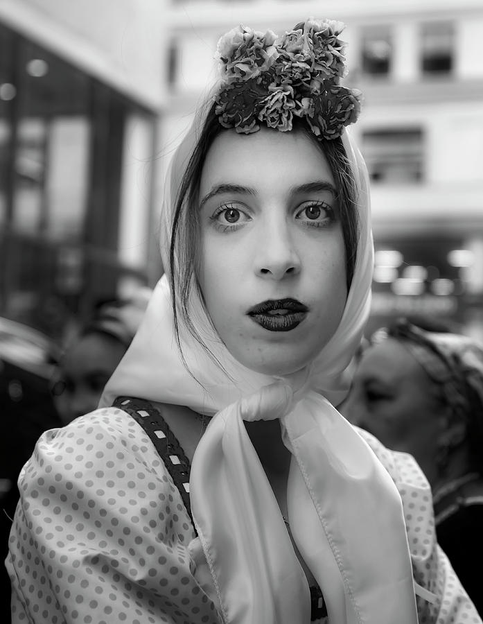 Hispanic Day NYC 10_14_2018 NYC Spanish Woman - Scarf Photograph by Robert Ullmann