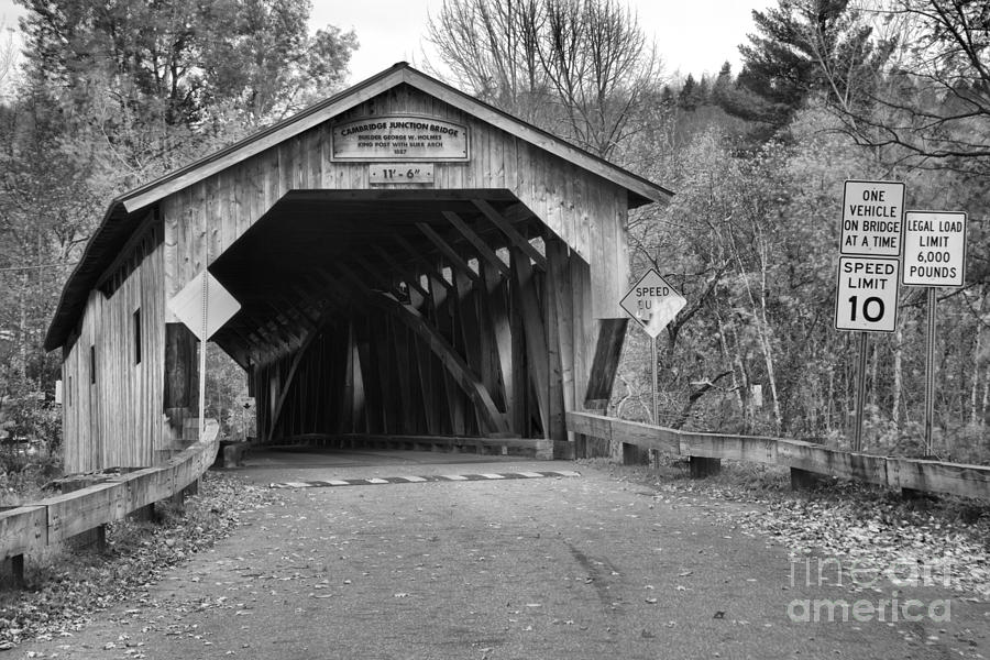 Historic Cambridge Junction Covered Bridge Black And White Photograph by Adam Jewell