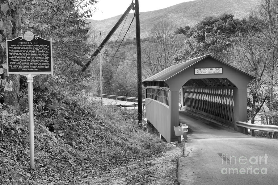Historic Chiselville Covered Bridge Black And White Photograph by Adam Jewell