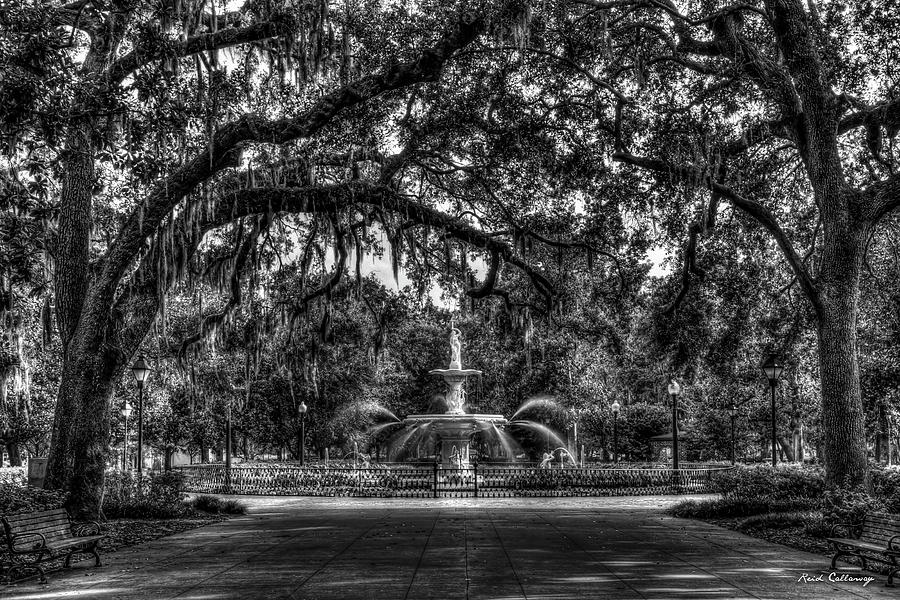 Historic Forsyth Park Fountain B W Forsyth Park Savannah Georgia Art Photograph by Reid Callaway