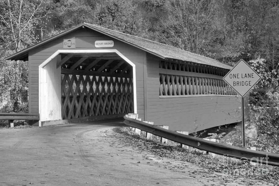 Historic Henry Covered Bridge Black And White Photograph by Adam Jewell