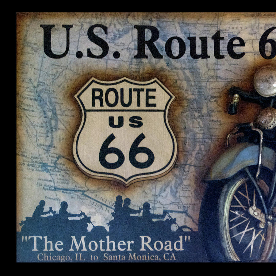 Historic Route 66 Motorcycle Signage SQ Format Photograph by Thomas Woolworth