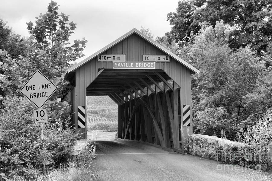 Historic Saville Covered Bridge Black And White Photograph by Adam Jewell