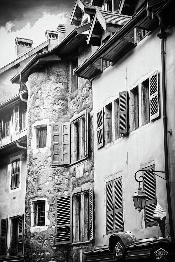 Historic Streets of Annecy France Black and White  Photograph by Carol Japp