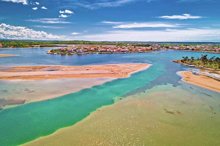 Historic town of Nin laguna and beach sandbars aerial view Photograph by Brch Photography
