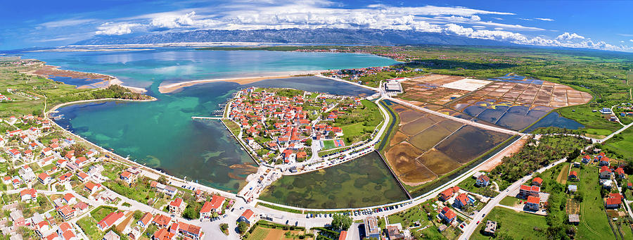 Historic town of Nin laguna and salt fields aerial panoramic vie Photograph by Brch Photography