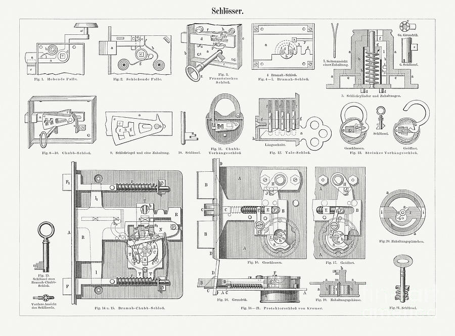 Historical Locks, Wood Engravings Digital Art by Zu 09 Historical Locks, Wood Engravings Digital Art by Zu 09