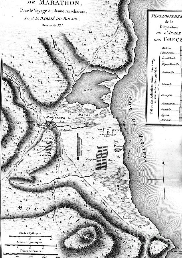 Historical Map Of The Battle Of Marathon Photograph by Collection Abecasis/science Photo Library