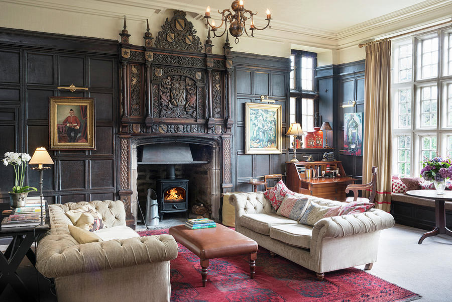 Historical Panelled Wall And Open Fireplace In Living Room Photograph by Brian Harrison