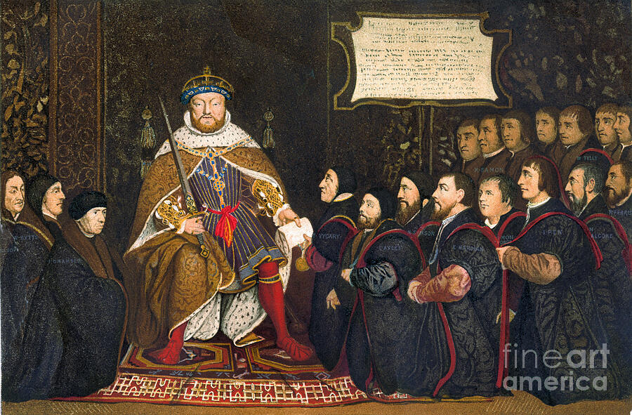 Portrait Drawing - History Of Kings Henry Viii (1491-1547) King Of England Presenting The Charter To The Company Of Barber Surgeons Lithograph From A Painting By Holbein by American School