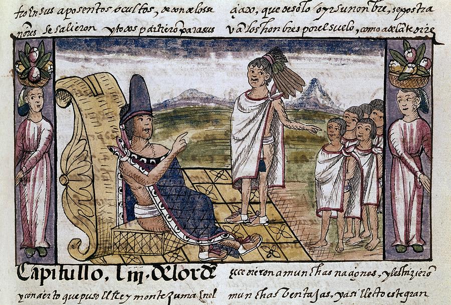 History Of The Indies, New Spain - Moctezuma. Diego Duran . Drawing by Diego Duran -1537-1588-