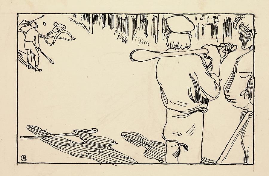 Hitting The Disc Drawing by Akseli Gallen-kallela Hitting The Disc Drawing by Akseli Gallen-kallela