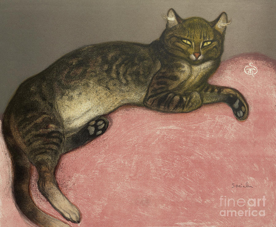 Hiver, Chat sur un coussin, 1909 Painting by Theophile Steinlen