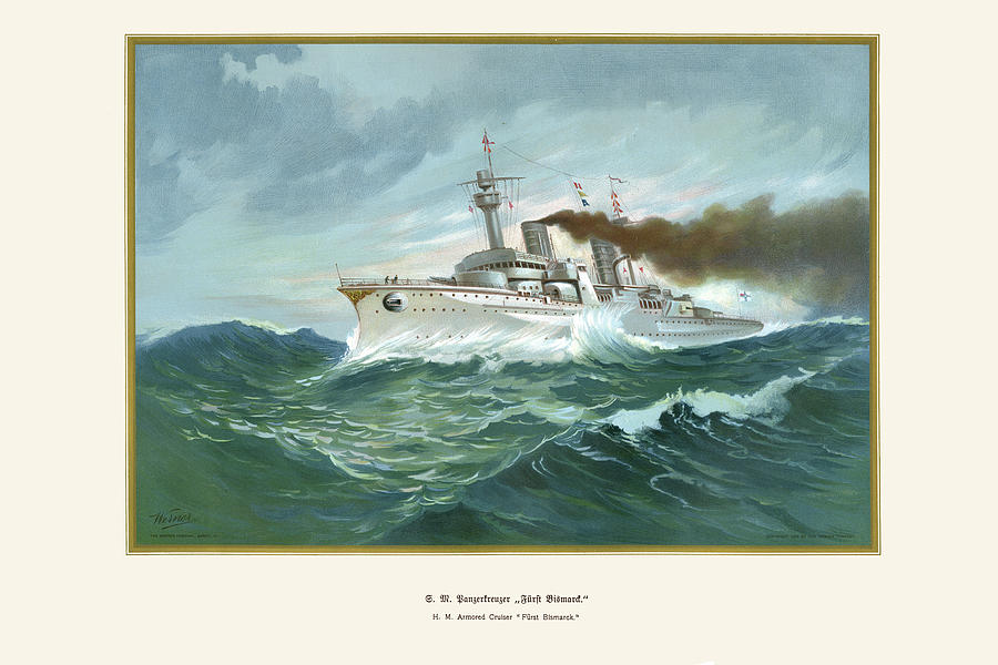 H.M. Armored Cruiser 'Prince Bismarck' Painting by G. Arnold - Fine Art ...